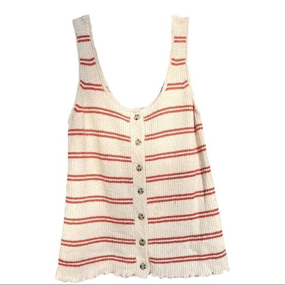 Madewell Kingston Sweater Tank Button-Front Stripes Cream Orange Womens XS - Picture 2 of 8